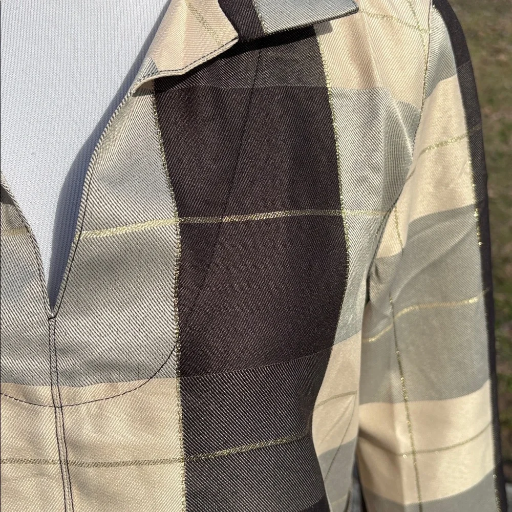 Tuckernuck Mairead Check Plaid Beige and Black 3/4 Sleeve Top - Picture 3 of 10